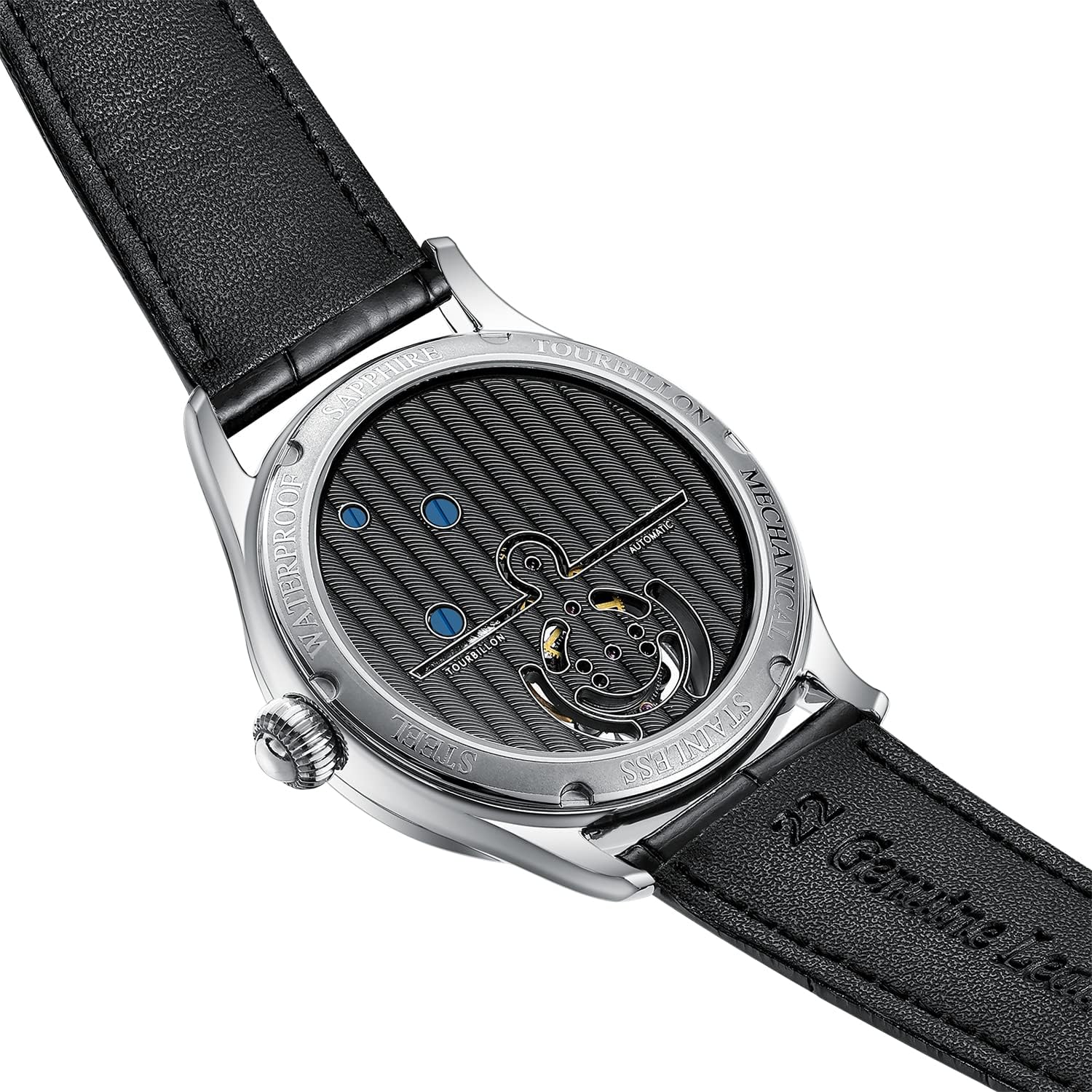 AESOP Tourbillon Mechanical Watches for Men 3D Earth Enamel Dial Hand Wind Analog Wristwatches Stainless Steel Sapphire Waterproof Luminous Dress Business Men Watch with Leather Strap E01